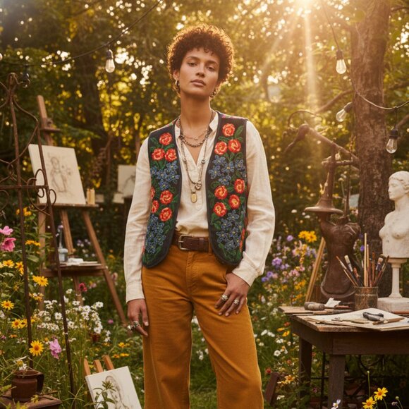 VTG Xela Exchange Womens Embroidered Cotton Boho Cottage Festival Vest Medium - Picture 1 of 7